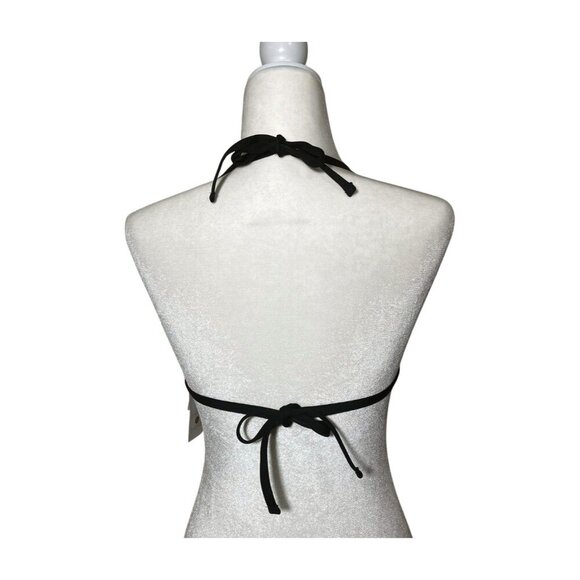 SHADE & SHORE Bikini Top Ruffles and Center Decorative Ring Black Medium 8/10 - Picture 2 of 9